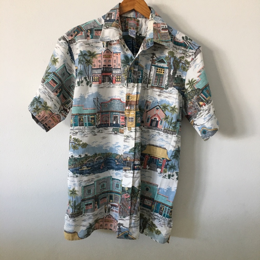 Hawaiian Shirt Retro Print Sz L